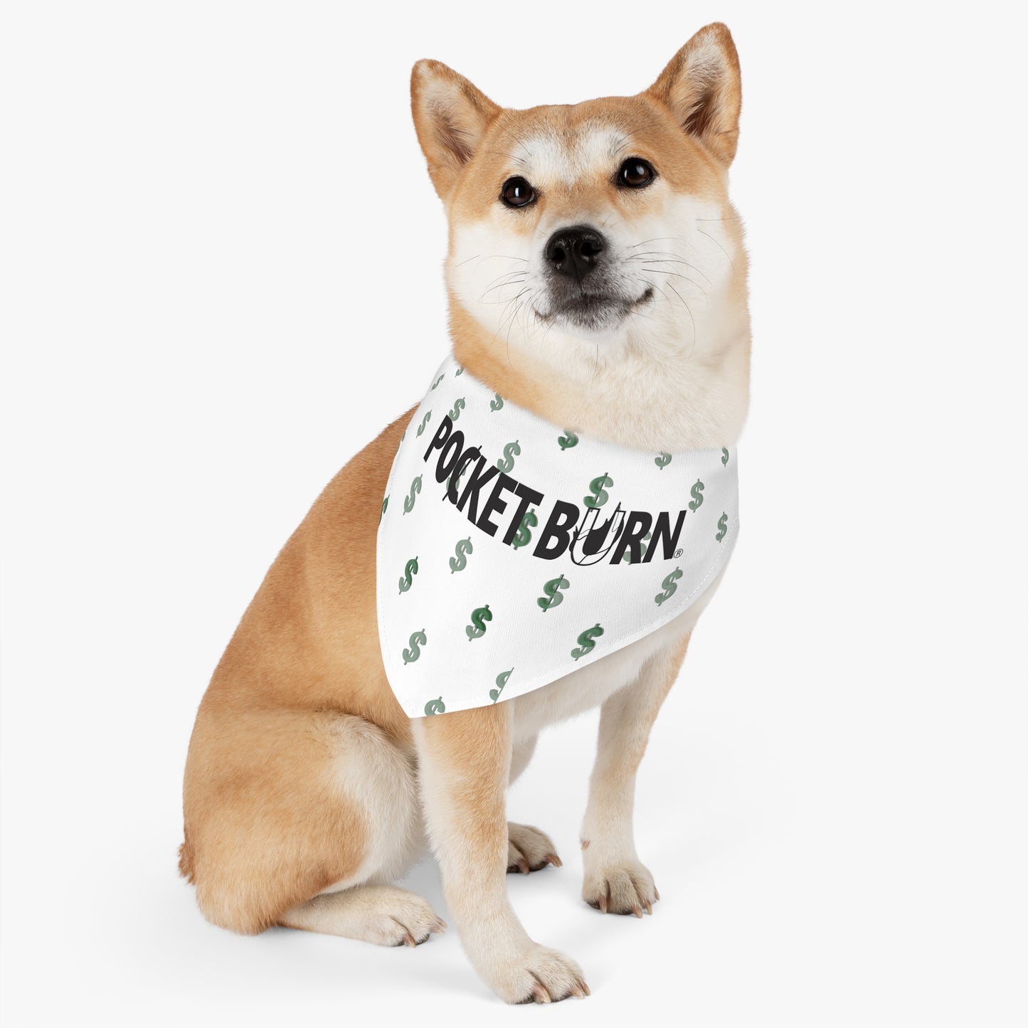 Pocket Burn Money Sign Pet Bandana Collar in White